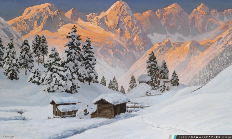 Montagne hiver Peinture, Arrière-plans HD à télécharger
