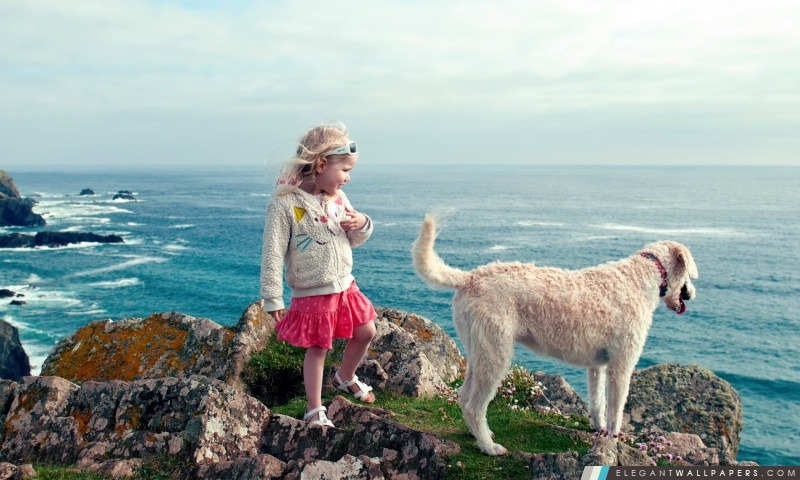 Petite fille et son chien, Arrière-plans HD à télécharger