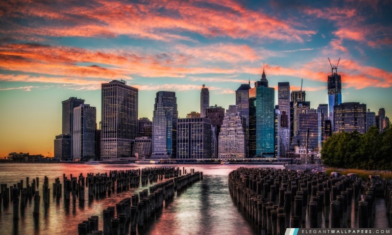 Manhattan Skyline Sunset, Arrière-plans HD à télécharger