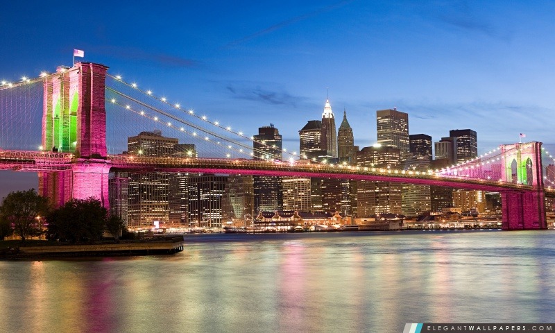 Brooklyn Bridge dans le rose, New York, Arrière-plans HD à télécharger