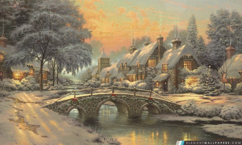 Peinture classique de Noël par Thomas Kinkade, Arrière-plans HD à télécharger