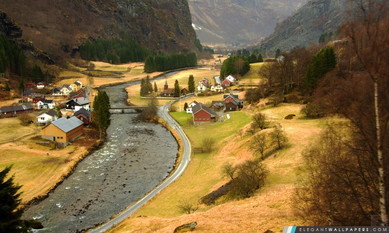 Un village de montagne Près de Flam nord de la Norvège, Arrière-plans HD à télécharger