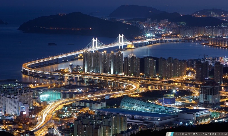 Gwangan Bridge, Busan, Corée du Sud, Arrière-plans HD à télécharger