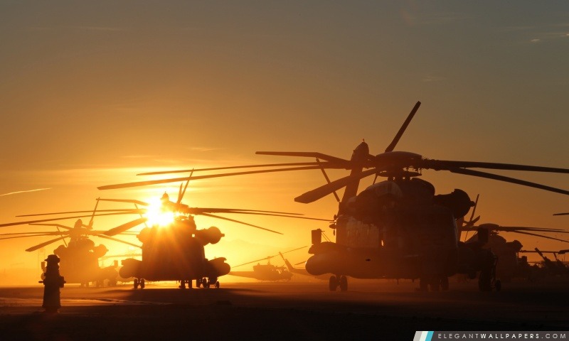 Hélicoptères au coucher du soleil, Arrière-plans HD à télécharger