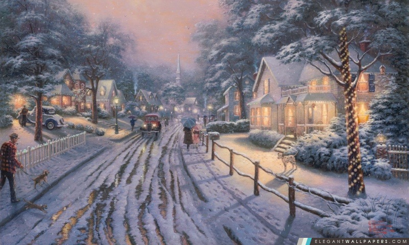 Hometown Christmas Memories par Thomas Kinkade, Arrière-plans HD à télécharger