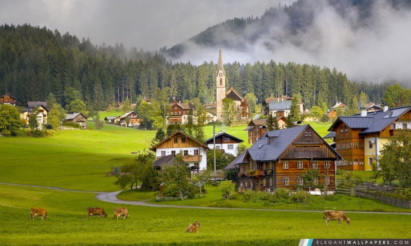 Gosau Village, Autriche, Arrière-plans HD à télécharger