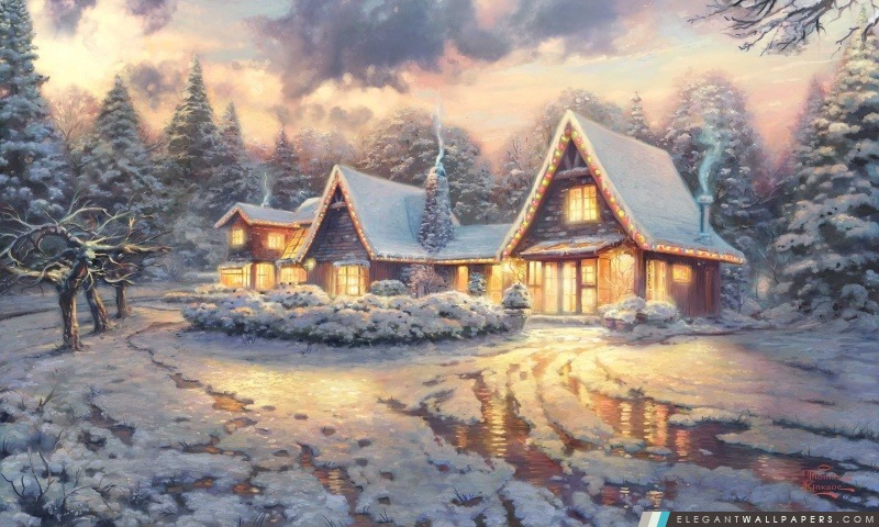 Noël Lodge par Thomas Kinkade, Arrière-plans HD à télécharger