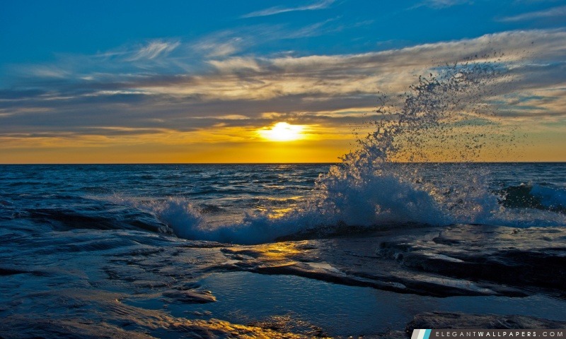 Blue Wave Splash Et Jaune soleil, Arrière-plans HD à télécharger