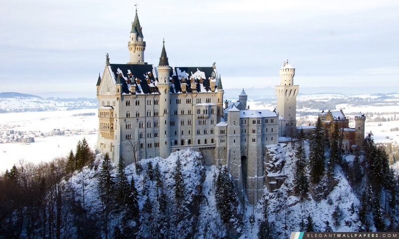 Le château de Neuschwanstein en Allemagne, Hiver, Arrière-plans HD à télécharger