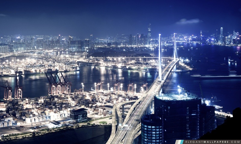 Vue panoramique de Hong Kong la nuit, Arrière-plans HD à télécharger