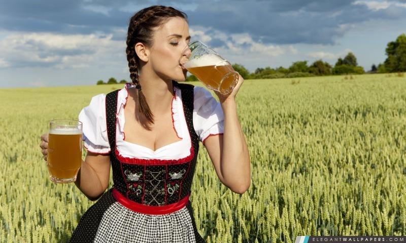 Allemand femme boire une bière, Arrière-plans HD à télécharger