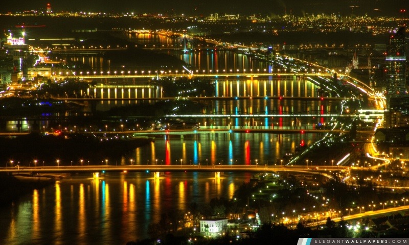 Lumières au Danube, Vienne, Arrière-plans HD à télécharger