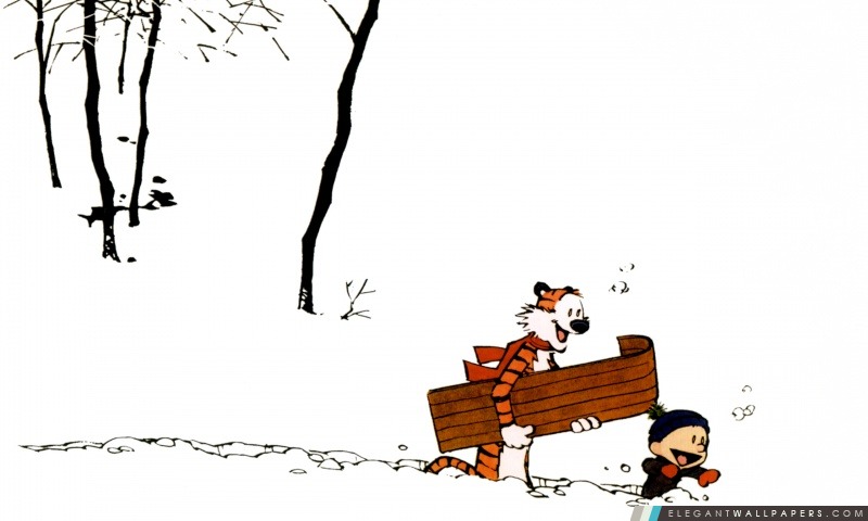 Calvin et Hobbes, hiver, Arrière-plans HD à télécharger