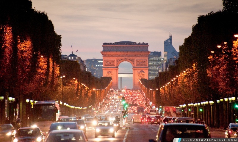 Regarder vers le bas de l'avenue des Champs-Elysées, la Place de la Concorde, Paris, France, Arrière-plans HD à télécharger