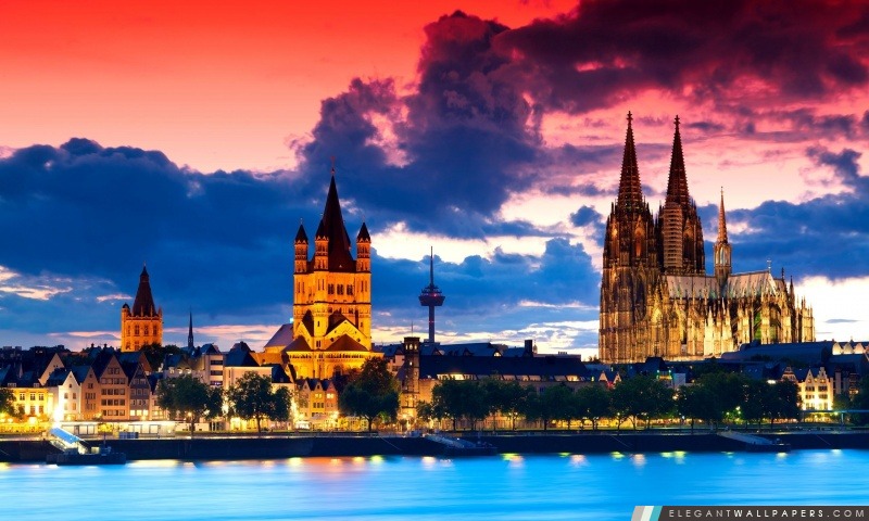 La cathédrale de Cologne au crépuscule, Arrière-plans HD à télécharger