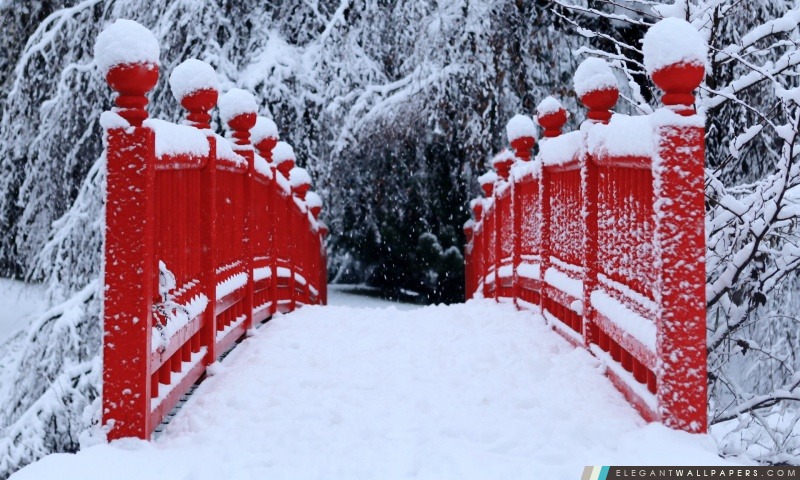 Pont-Rouge japonaise d'hiver, Arrière-plans HD à télécharger