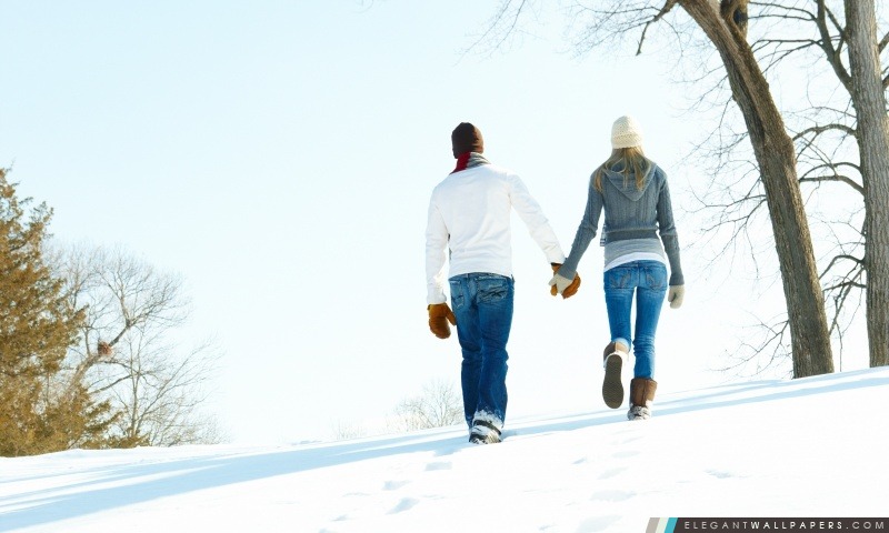 Une promenade romantique dans la neige, Arrière-plans HD à télécharger