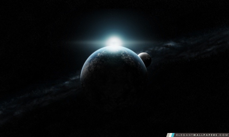 Planète Avec Sunrise et la lune dans l'espace, Arrière-plans HD à télécharger