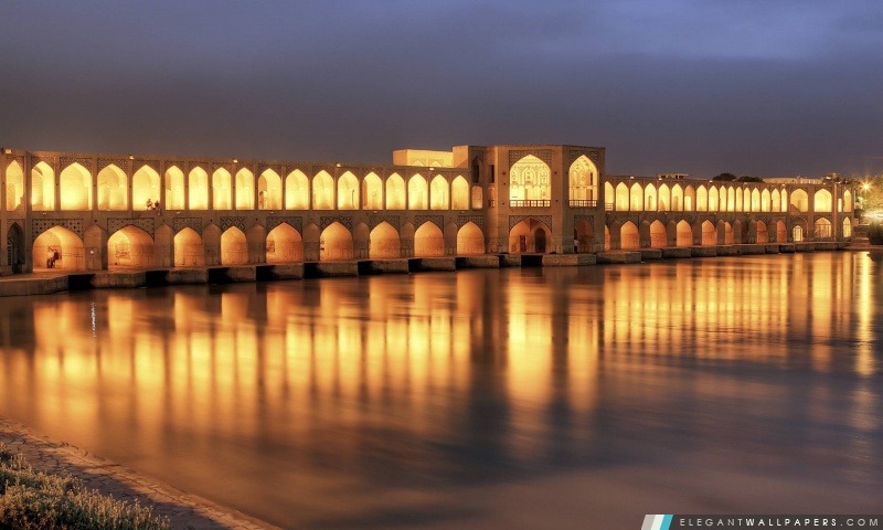 Khaju Bridge, au crépuscule, Isfahan, Iran, Arrière-plans HD à télécharger