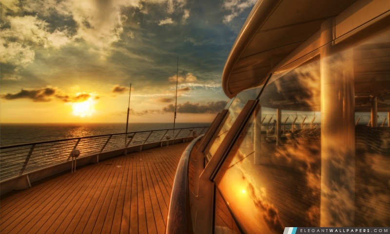Pont de bateau de croisière, Coucher de soleil, Arrière-plans HD à télécharger