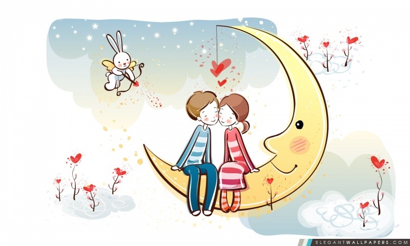 Sweet Couple sur la lune, Arrière-plans HD à télécharger