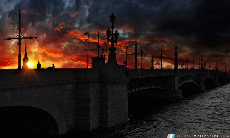 Beau coucher du soleil à Saint-Pétersbourg, Arrière-plans HD à télécharger