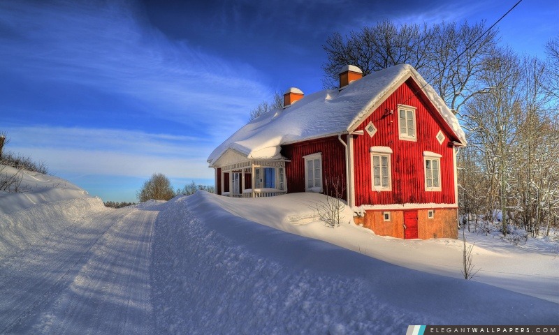 Red House, Winter, Arrière-plans HD à télécharger