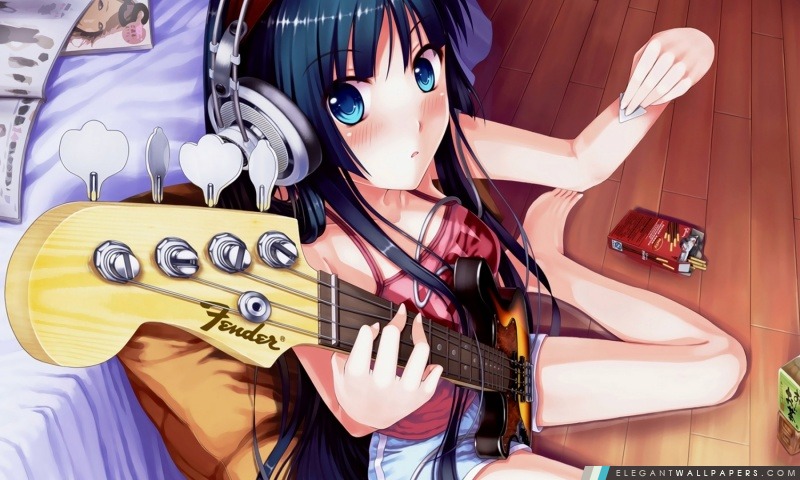 Anime La fille avec une guitare, Arrière-plans HD à télécharger