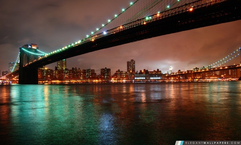 Pont de Brooklyn, New York la nuit, Arrière-plans HD à télécharger