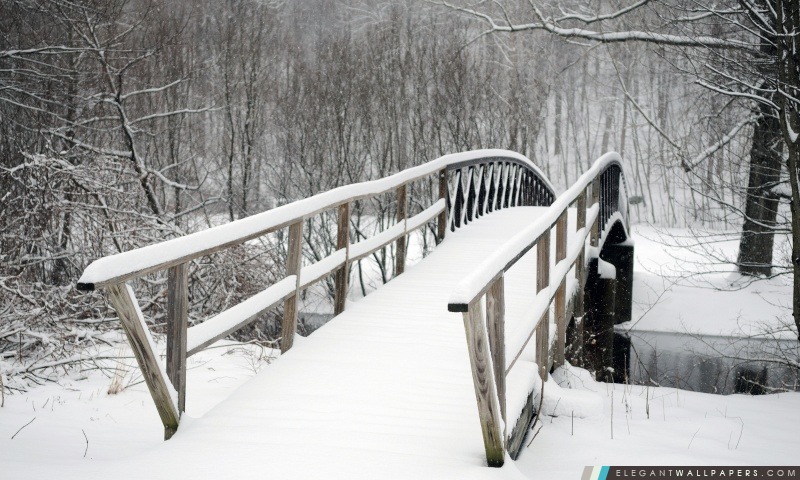 Pont couvert dans la neige, Arrière-plans HD à télécharger