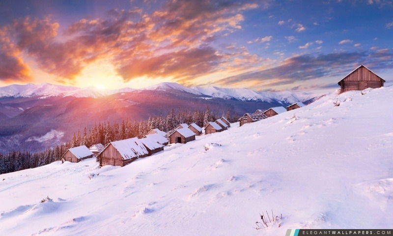 Chalets de montagne, hiver, Arrière-plans HD à télécharger