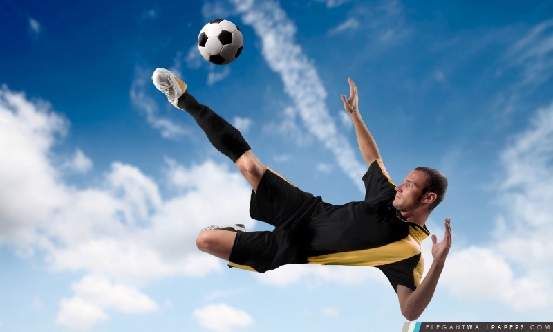 Joueur de football bottant le ballon dans Mid Air, Arrière-plans HD à télécharger