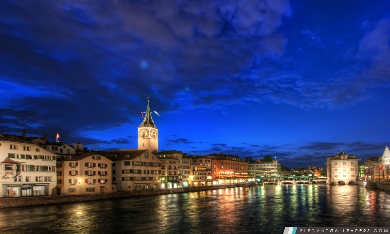 Zurich la nuit, HDR, Arrière-plans HD à télécharger