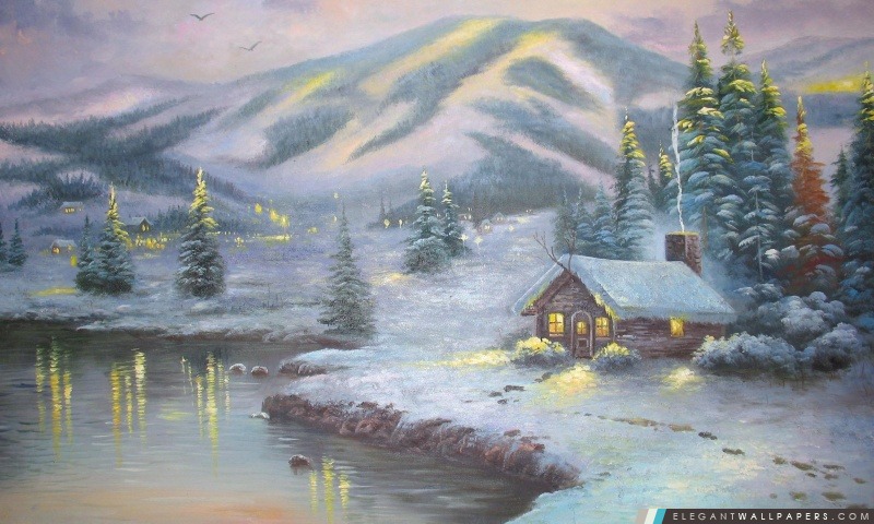 Winter House peinture, Arrière-plans HD à télécharger