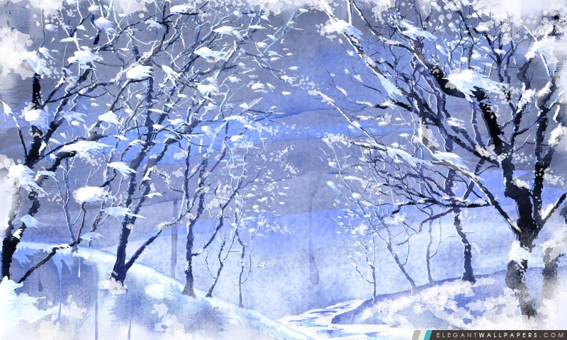 La neige a couvert des arbres de peinture, Arrière-plans HD à télécharger