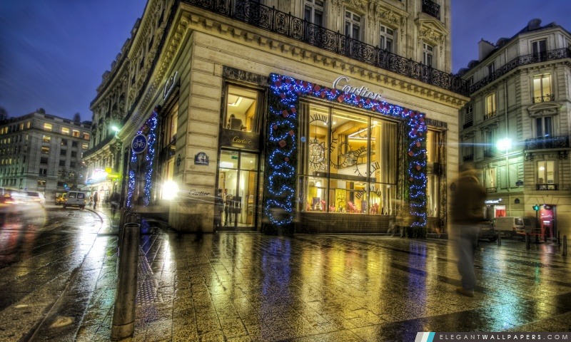 Cartier sur les Champs Elysées à Noël, Arrière-plans HD à télécharger