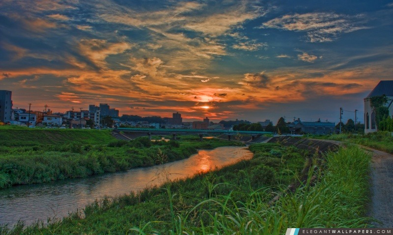 Oto rivière au coucher du soleil, Arrière-plans HD à télécharger