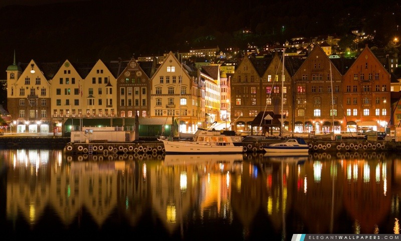 Bergen Norvège Nuit, Arrière-plans HD à télécharger