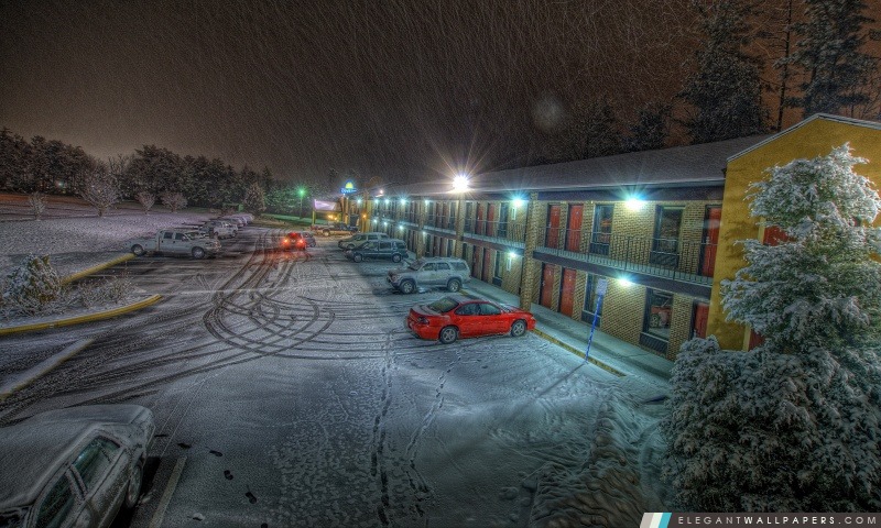 Motel, hiver, Arrière-plans HD à télécharger