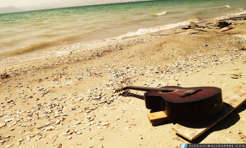 Guitare sur la plage, Arrière-plans HD à télécharger