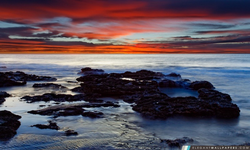 Blue Ocean Et Orange Sunset, Arrière-plans HD à télécharger