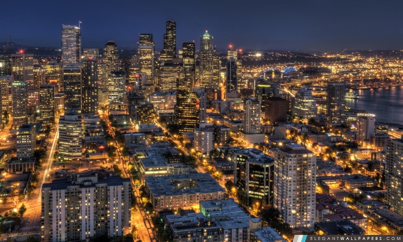 Seattle la nuit de la Space Needle HDR, Arrière-plans HD à télécharger