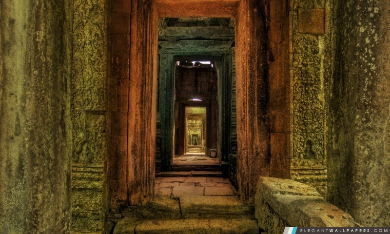 Passage intérieur Temple, au Cambodge, Arrière-plans HD à télécharger