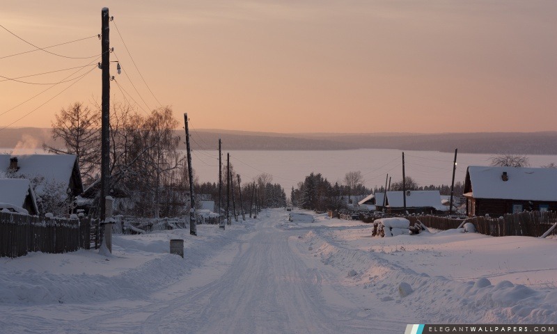 Village de Sibérie, l'hiver, Arrière-plans HD à télécharger
