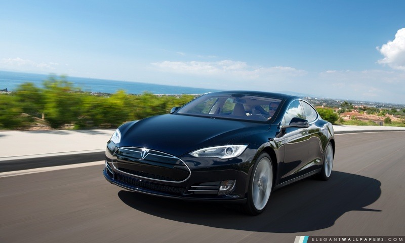 Tesla Model S en bleu, Conduire sur la côte, Arrière-plans HD à télécharger