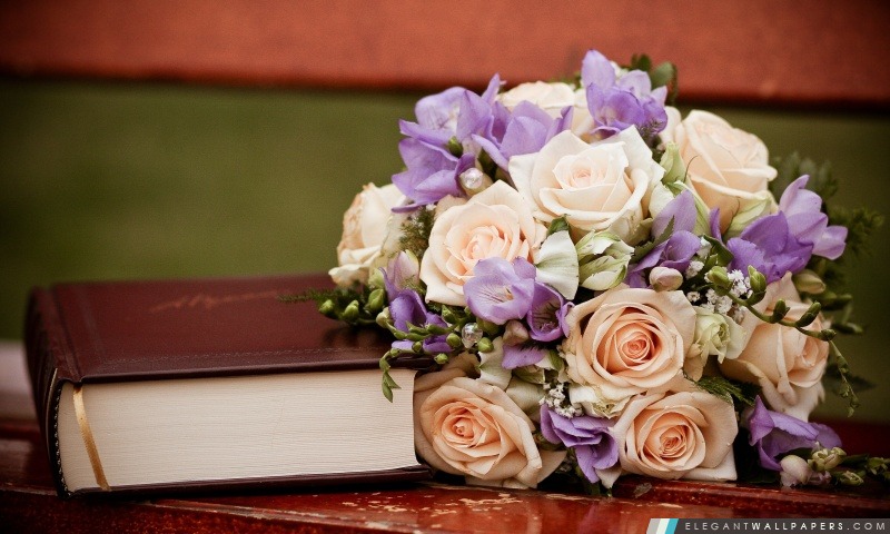 Bouquet de roses et un livre, Arrière-plans HD à télécharger