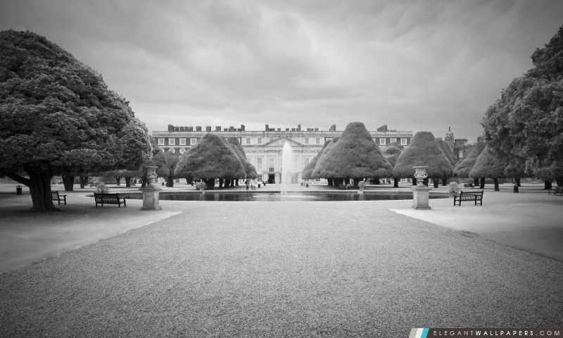 Hampton Court Palace en noir et blanc, Arrière-plans HD à télécharger