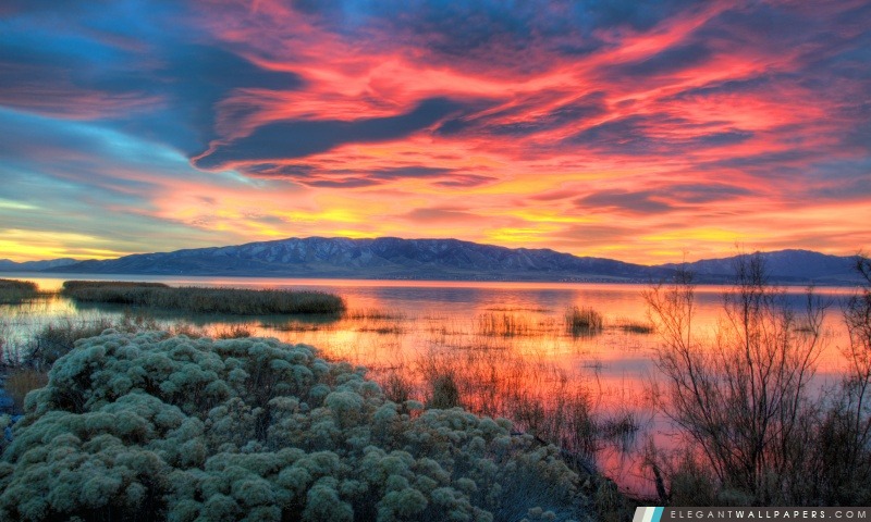 Fiery Coucher de soleil sur le lac Utah, Arrière-plans HD à télécharger