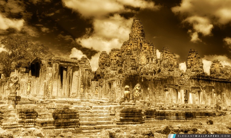 Les tours d'Angkor Thom, Cambodge, Arrière-plans HD à télécharger