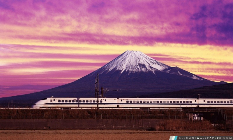 Train à grande vitesse Shinkansen et le Mont Fuji au Japon, Arrière-plans HD à télécharger